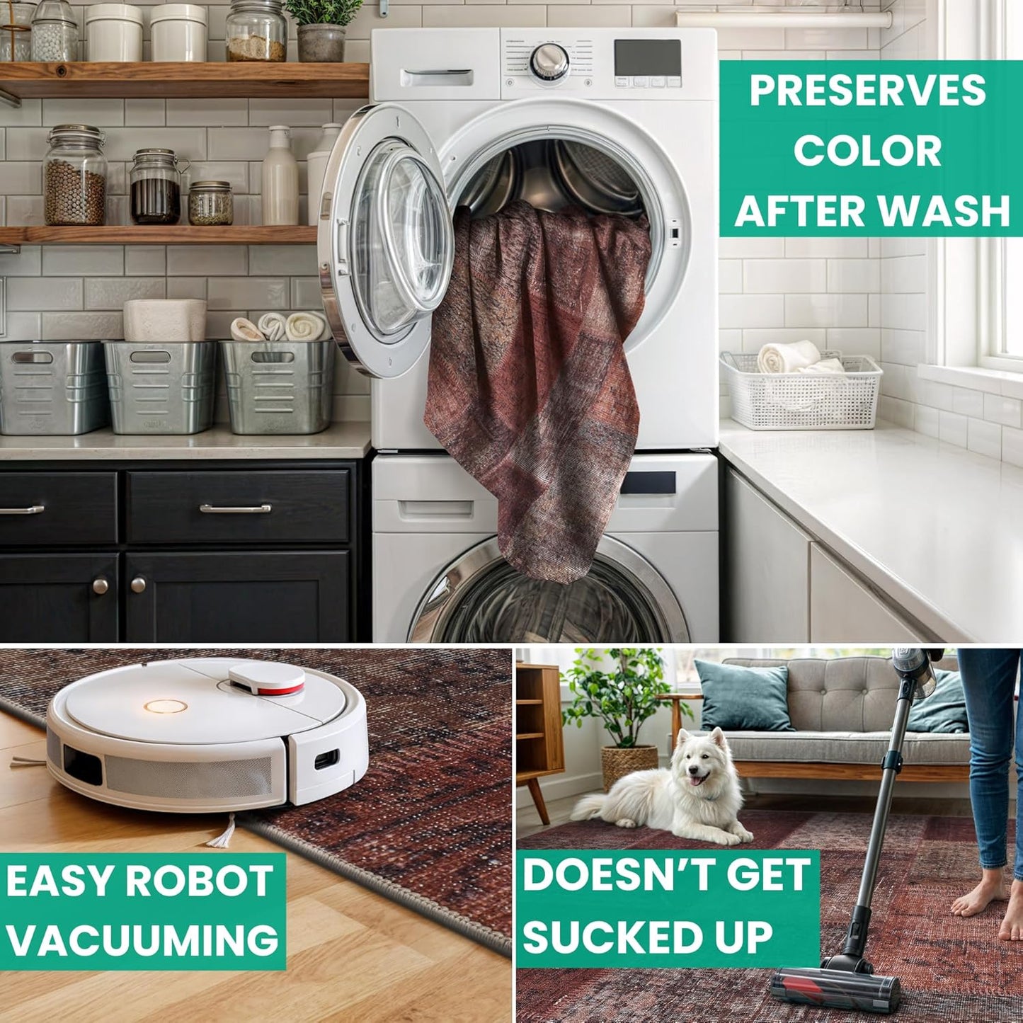 Bloom Rugs Washable Non-Slip 3' x 5' Rug - Red/Brown Traditional Patchwork Area Rug for Living Room, Bedroom, Dining Room, and Kitchen - Exact Size: 3' x 5'