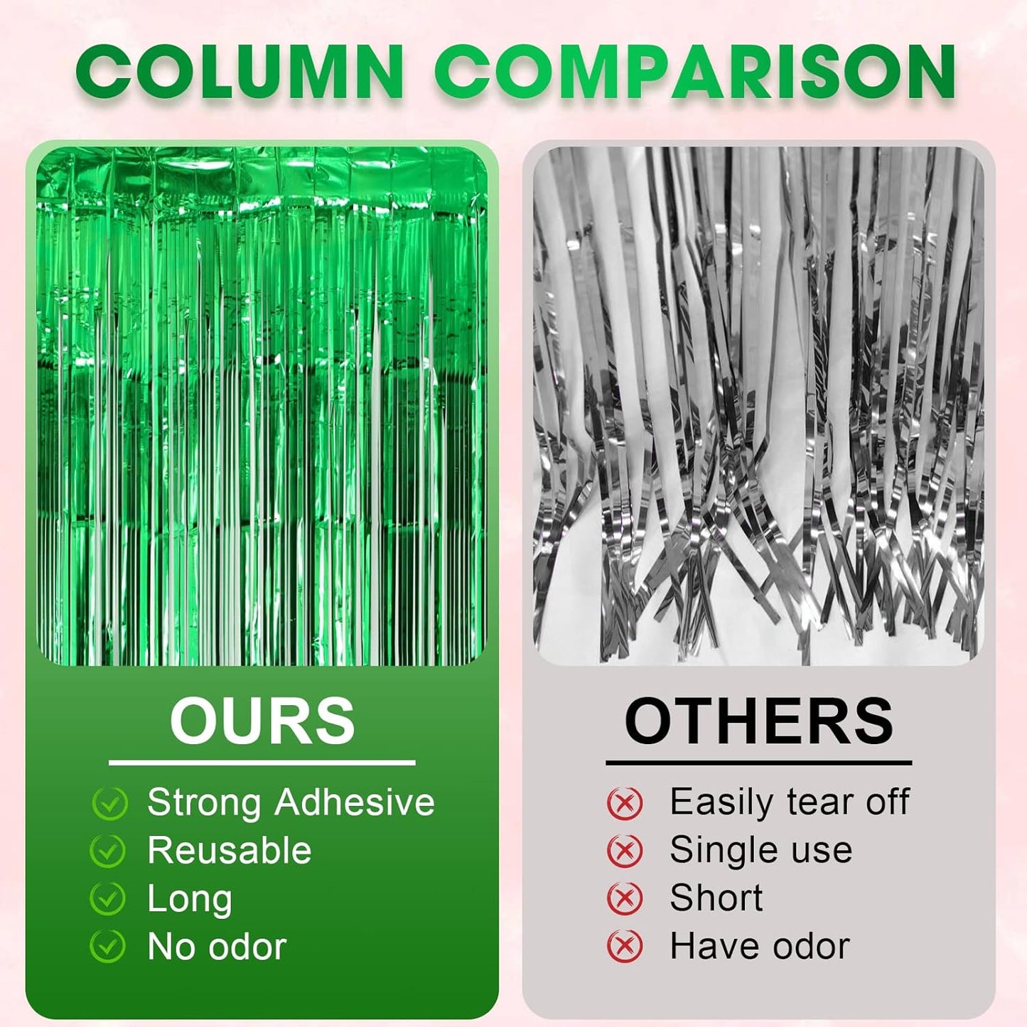 4 Pack Green Foil Fringe Backdrop Curtains, Tinsel Streamers Birthday Party Decorations, Fringe Backdrop for Graduation, Baby Shower, Gender Reveal, Disco Party