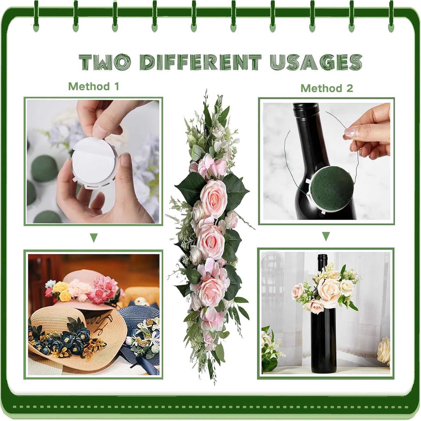 12PCS Foam for Flower Arrangements Styrofoam for Artificial Flowers Dry Blocks Foam Circles with Green Floral Tape for Fresh Flowers Wire