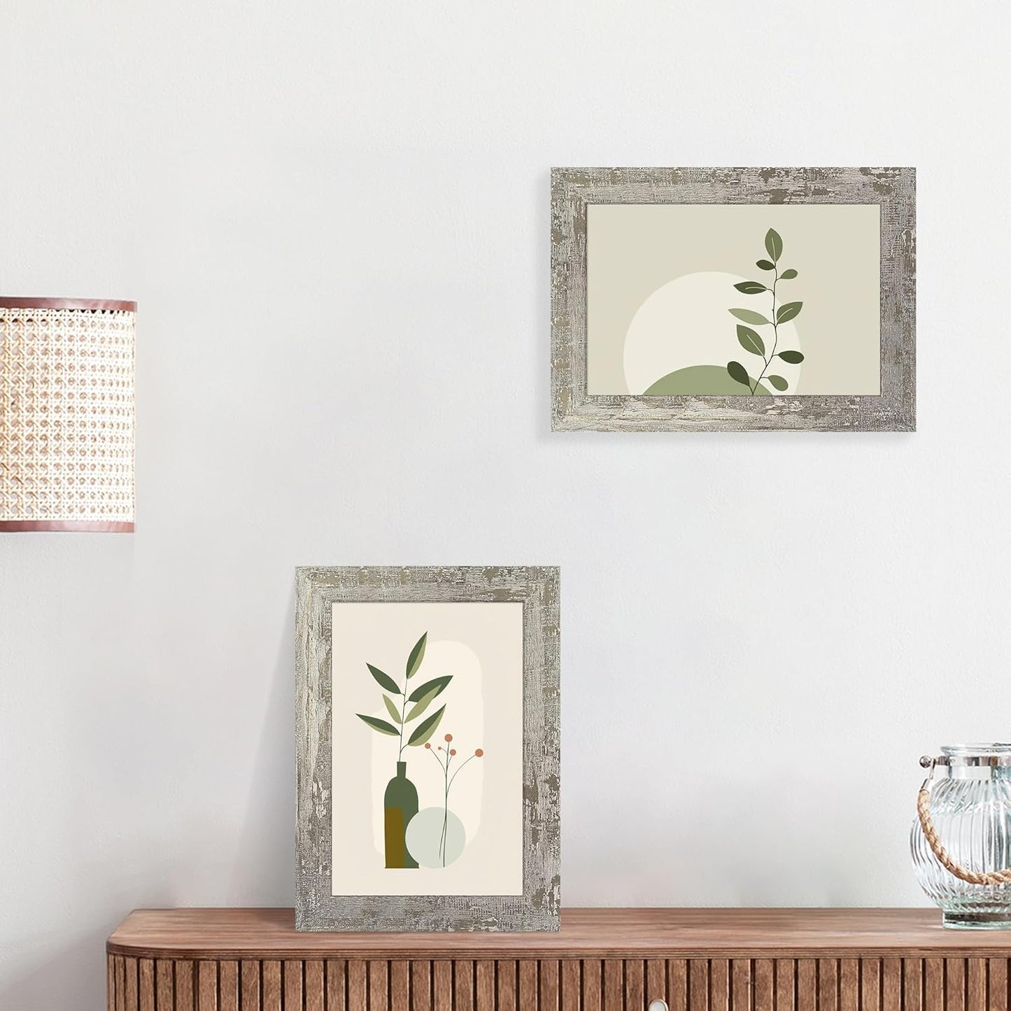 6x9 Picture Frame Set of 4, High Definition Glass Distressed Moss Green Frame, 6 x 9 Rustic Wood Photo Frames for Tabletop Display and Wall Mounting