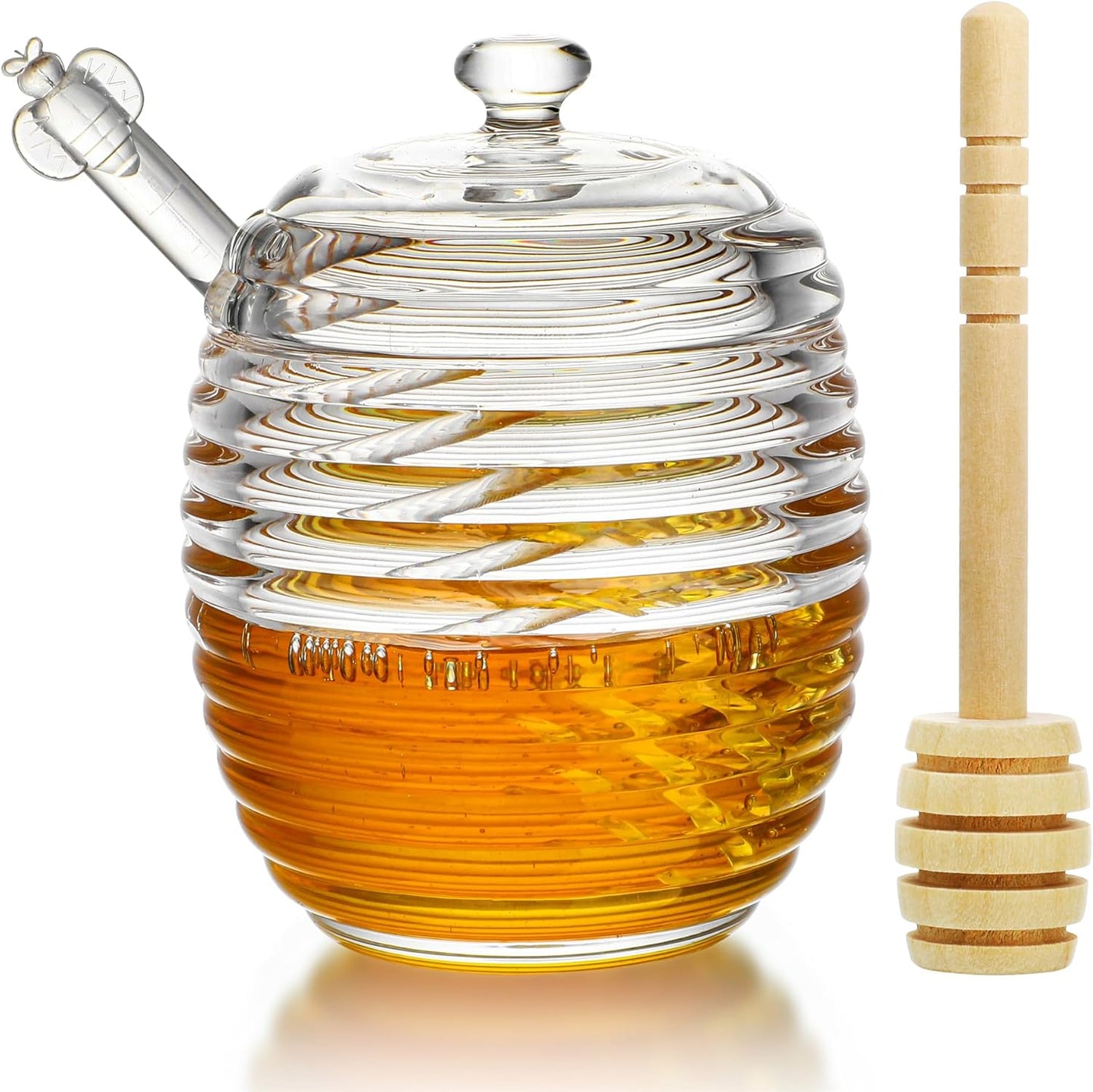 kanpura 9oz Glass Honey Dispenser, Glass Honey Jar with Dipper,Clear Crystal Honey Pot for Home Kitchen,Store Honey and Syrup,Easy to Clean
