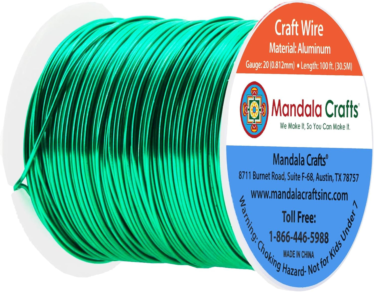 Mandala Crafts 20 Gauge Anodized Aluminum Craft Wire for Jewelry Making - 100 FT Colored Flexible Kelly Green Wire - Bendable for Bonsai Armature Crafting Sculpting