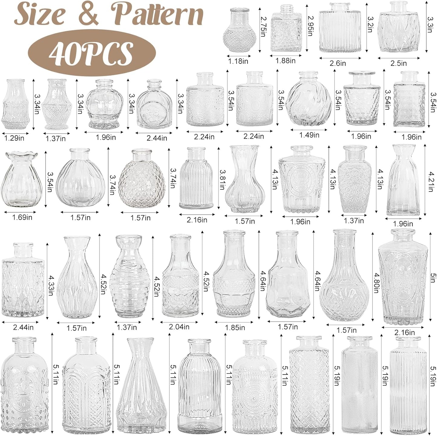 40Pcs Glass Bud Vase Set,Small Flower Vase for Tables Centerpieces Decor, Mini Vintage Clear Vase for Home,Wedding,Party Decorations（40 Pcs，Clear）