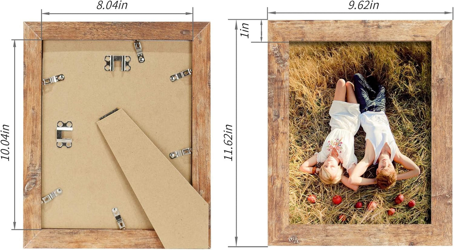 8x10 Picture Frame Set of 4, High Definition Real Glass Rustic Brown Frame, 8 x 10 Wood Photo Frames for Desktop Display and Wall Mounting