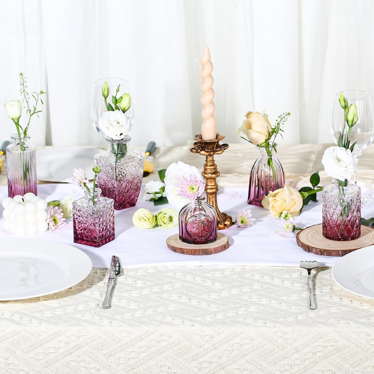 Mini Bud Vases Set of 12 As Wedding Centerpieces for Tables,Clear Bud Vases for Flowers,Small Flower Vases Suitable for Birthday Party,Anniversary,Wedding Reception,Baby Shower (Purple)