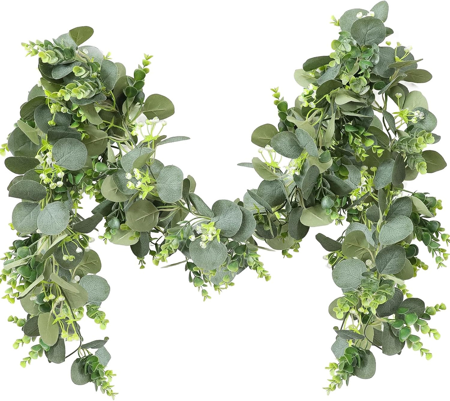 MAKHOT 2pcs Artificial Eucalyptus Garland, 5.9FT Greenery Garland Flower Spring Summer Green Garlands Vines Decoration, Fake Silver Dollar Eucalyptus Leaves Vines for Table Home Wedding Party Decor