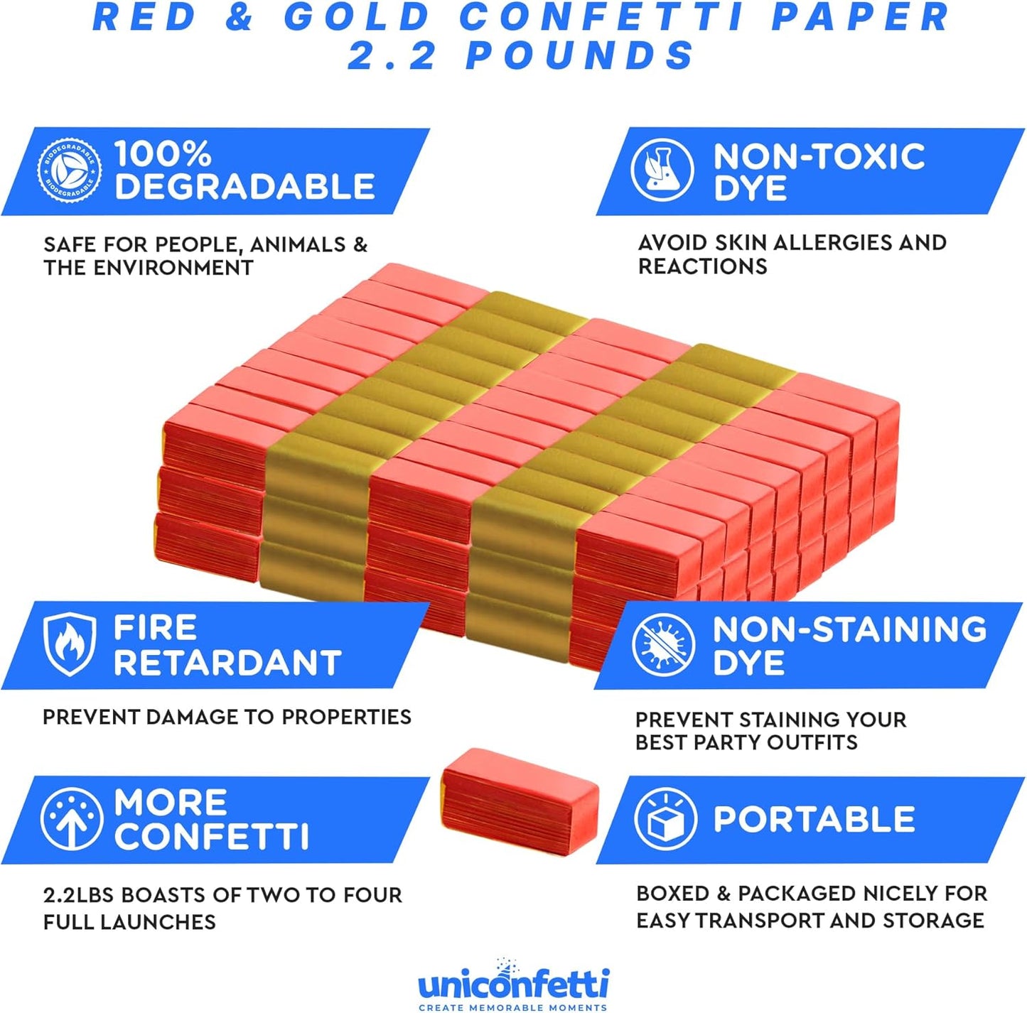 Red & Gold Confetti Paper - BULK 2.2lbs | 1kg, Biodegradable Tissue Paper, Rainbow Light Weight, Non-Staining Paper, for Events, Crafts, Decorations