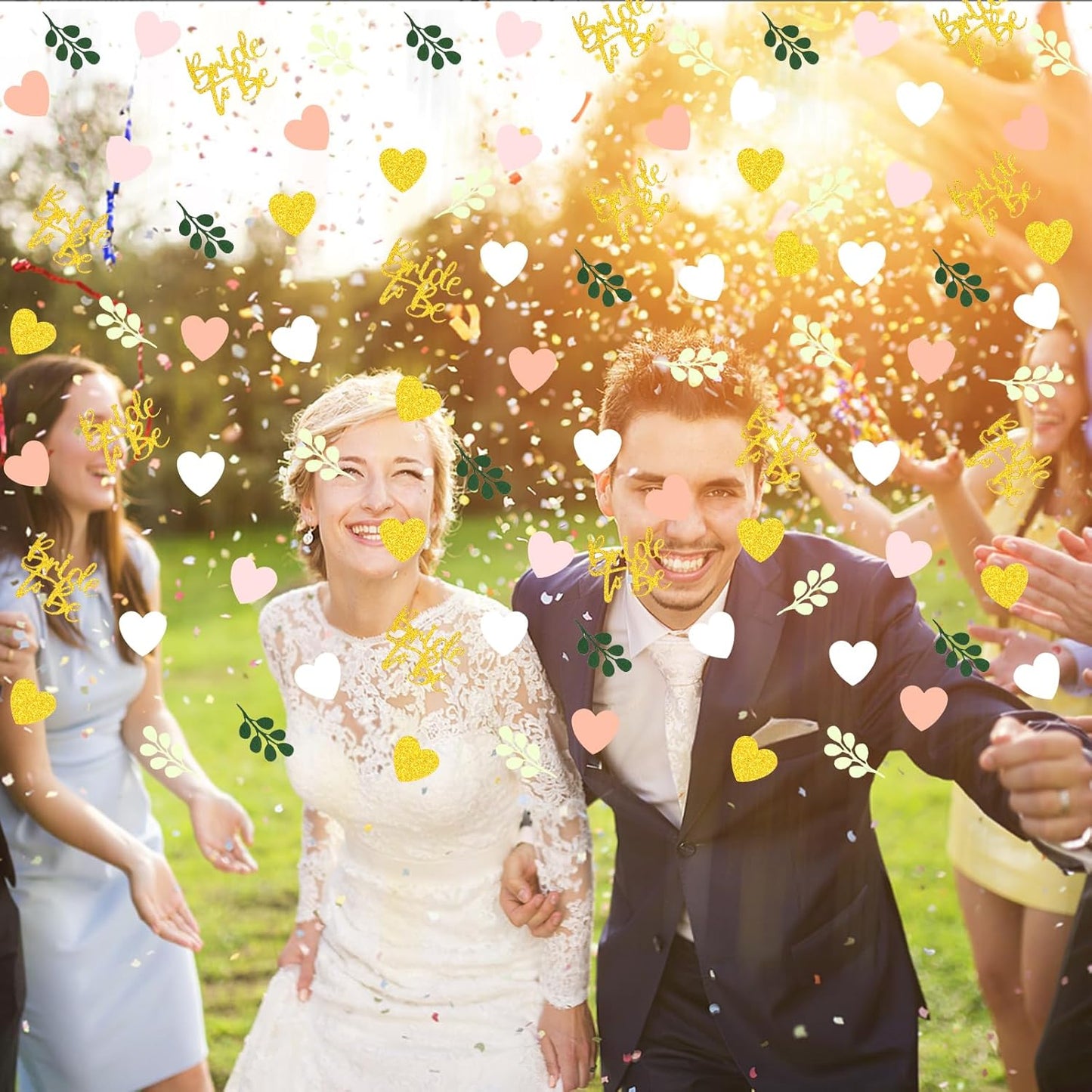 200PC Sage Green and Pink Gold Bachelorette Confetti for Bridal Shower Decorations Heart Eucalyptus Table Scatters for Bride to Be Decorations Engagement Wedding Decor Party Supplies