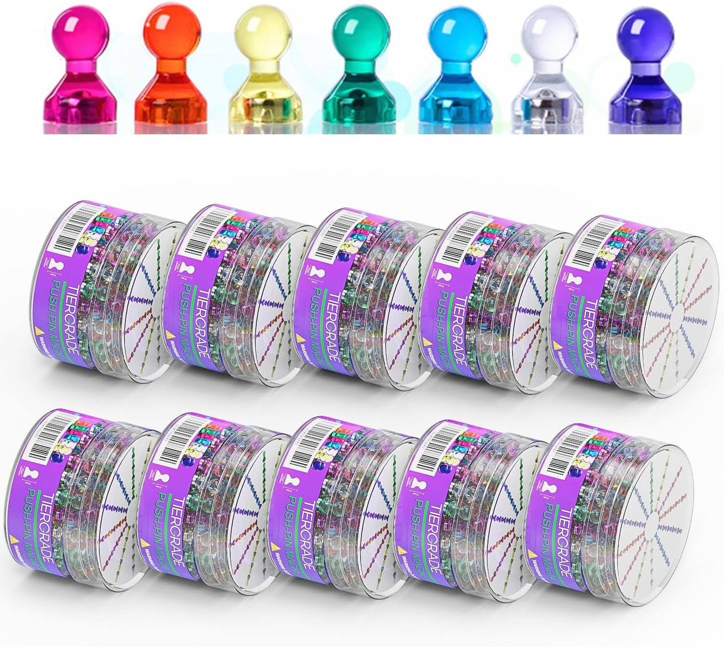 Push Pin Magnets - Tiergrade 600 Pack 7 Assorted Color Strong, Office, Use at Kitchen Home and School Classroom, for Refrigerator Dry Erase Board and Whiteboard.