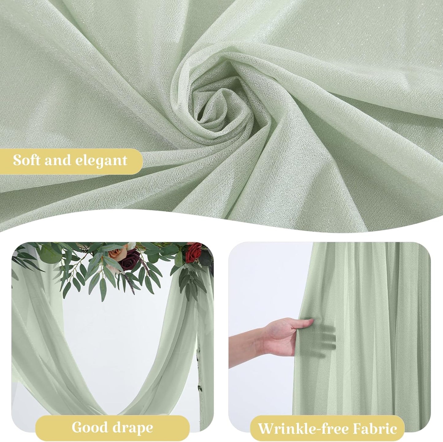 1 Panels Wedding Arch Draping Fabric Sage Green Sheer Backdrop Curtain Arch Drape for Wedding Ceremony Reception,Bridal Shower Party Decorations 28" X 19ft