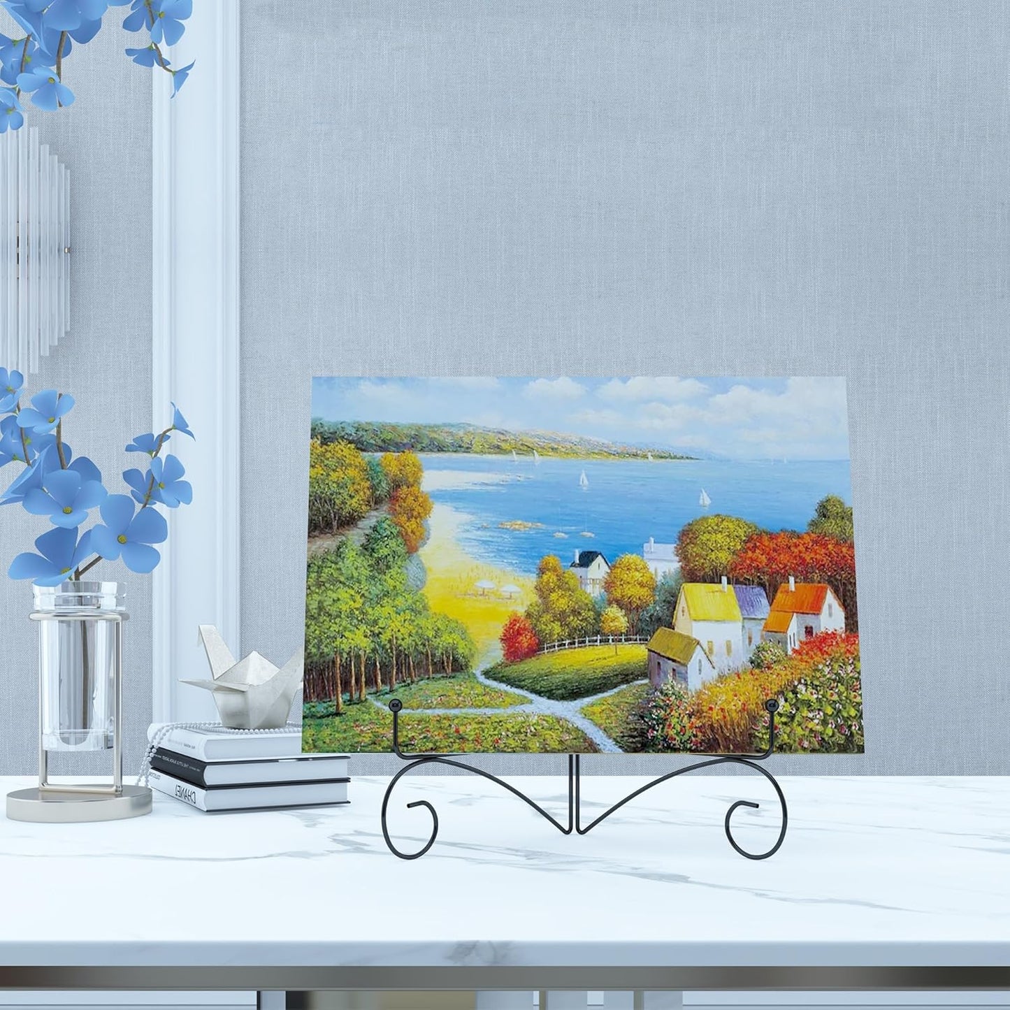 Plate Stand for Display with Hinged Folding Design, 6 Inch Picture Stands for Tables, Small Easels for Displaying Book, Art Piece, Photo and Platter, 6’’ Black, 2-Pack