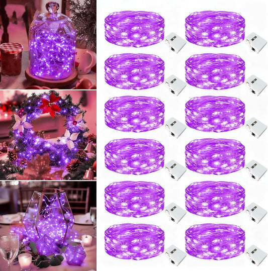 12 Pack Fairy Lights Battery Operated - 7ft 20 Led Twinkle Lights 3 Modes, Bulk Mini String Lights Waterproof for Halloween Holiday Mason Jars DIY Party Decoration Christmas-Purple