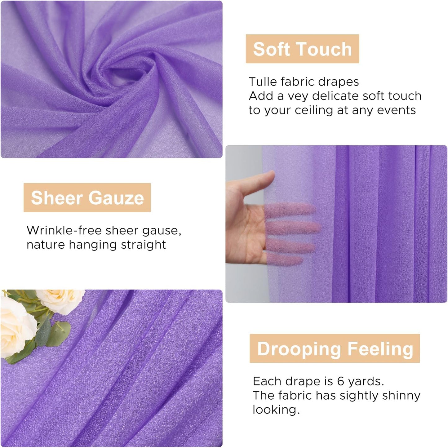 Wokceer Wedding Arch Draping Fabric - 28.7" x 20FT Lavender Purple Sheer Drapes for Wedding Ceremony, Birthday Party, Bridal Shower Decoration