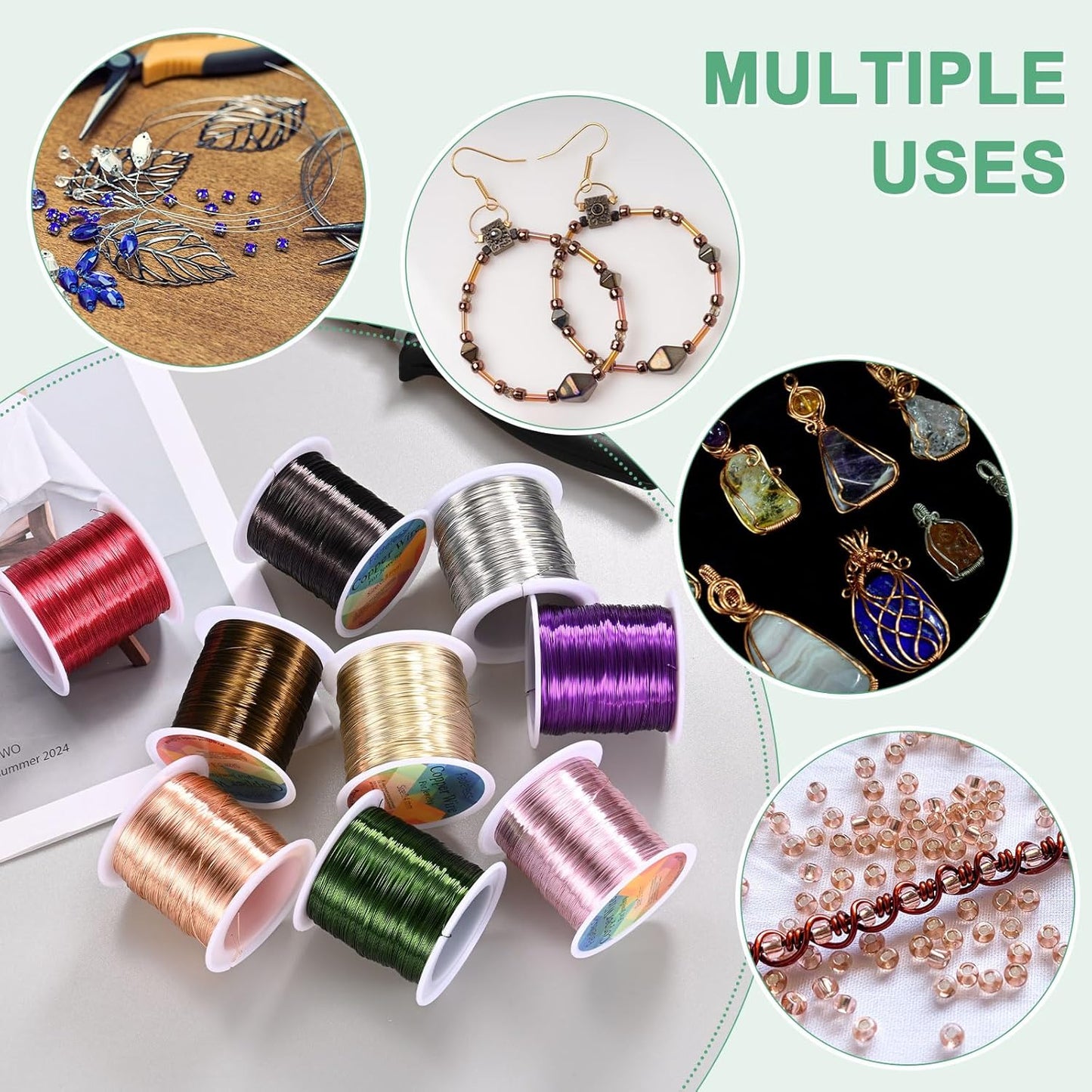 2-Rolls 0.4mm Jewelry Wire, 26 Gauge 328FT Craft Wire Copper Beading Wire for Jewelry Making/Planting/Weaving/DIY Crafting, Soft Metal Wires [100M, Green]