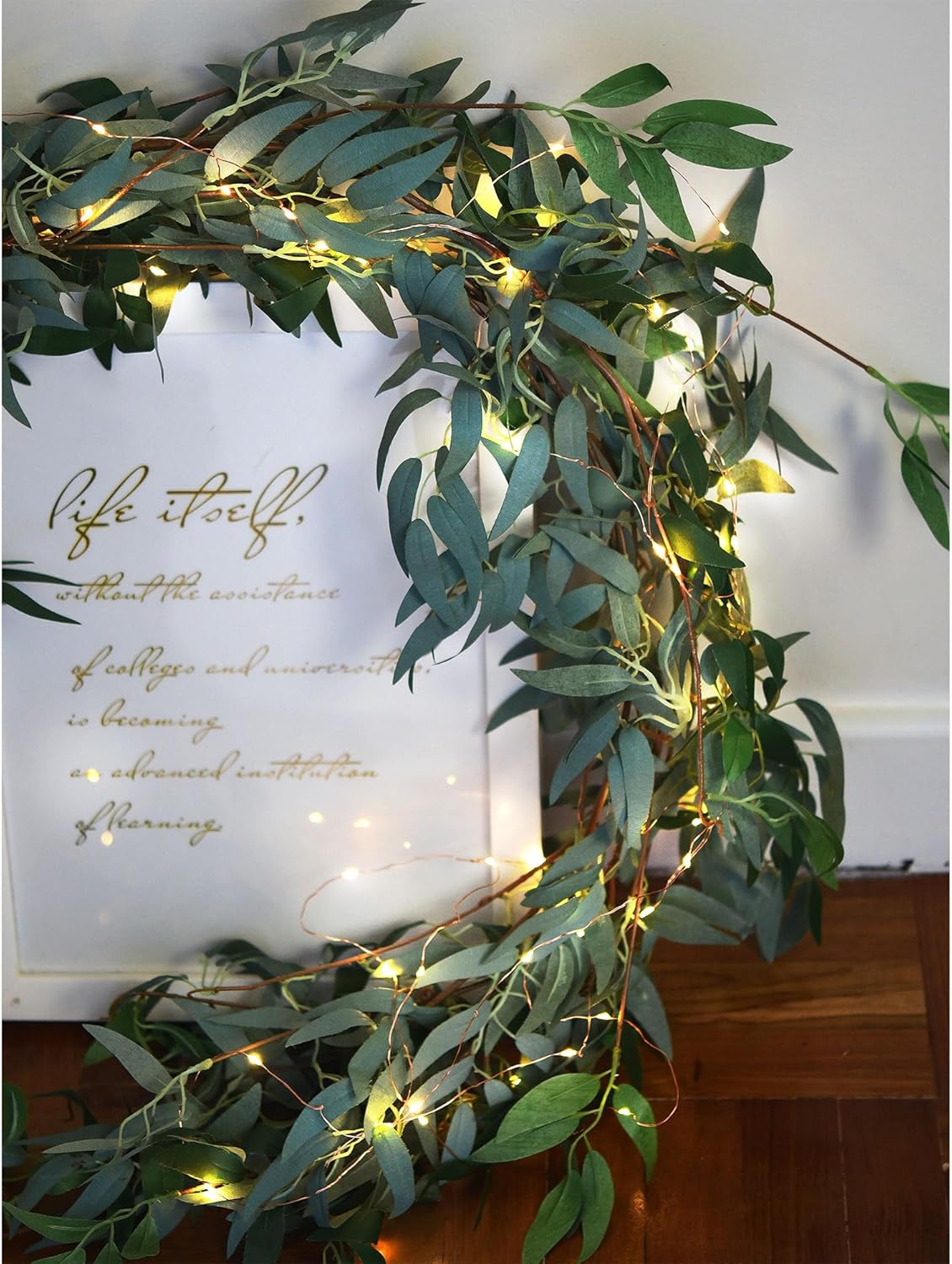 FiveSeasonStuff 2 Mix Rustic Willow Garlands, Bendable Artificial Greenery Vine Leaves for Wedding Home Decoration with 33 Feet String Lights