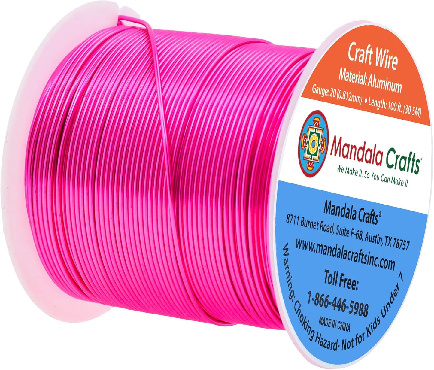 Mandala Crafts 20 Gauge Anodized Aluminum Craft Wire for Jewelry Making - 100 FT Colored Flexible Hot Pink Wire - Bendable for Bonsai Armature Crafting Sculpting