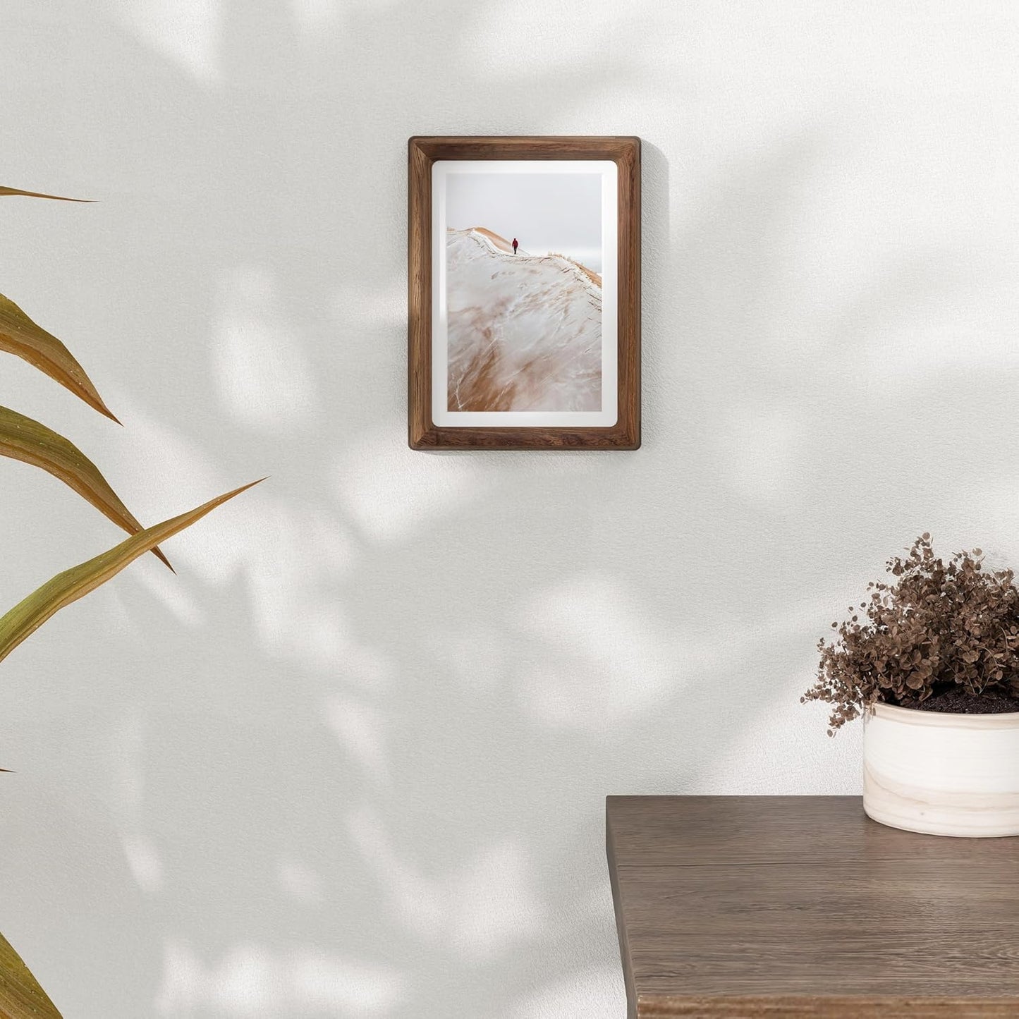 5x7 Wooden Picture Frames USA-Sourced Natural Walnut Wood Solid Wood Photo Frame Handcrafted Rounded Corner with Mat to 4x6 Picture Display with Real Glass Family Picture, Wedding Picture