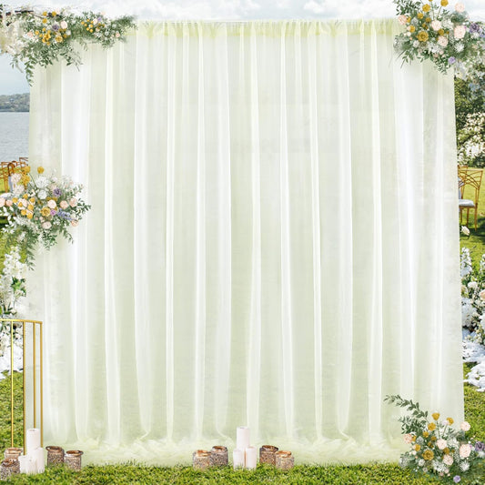 PARTISKY 10ftx7ft Ivory Chiffon Backdrop Curtains, Wrinkle-Free Sheer Fabric Photo Drapes for Wedding Ceremony Arch Birthday Baby Shower Photography Stage Decor 5ft x 7ft, 2 Panel