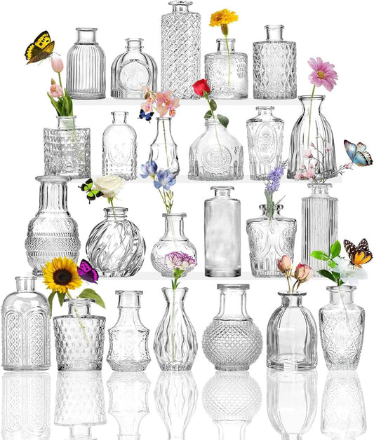 Mini Bud Vases As Wedding Centerpieces for Tables,Clear Bud Vases for Flowers,Small Flower Vases Suitable for Birthday Party,Anniversary,Wedding Reception,Baby Shower (Clear, 24PCS)