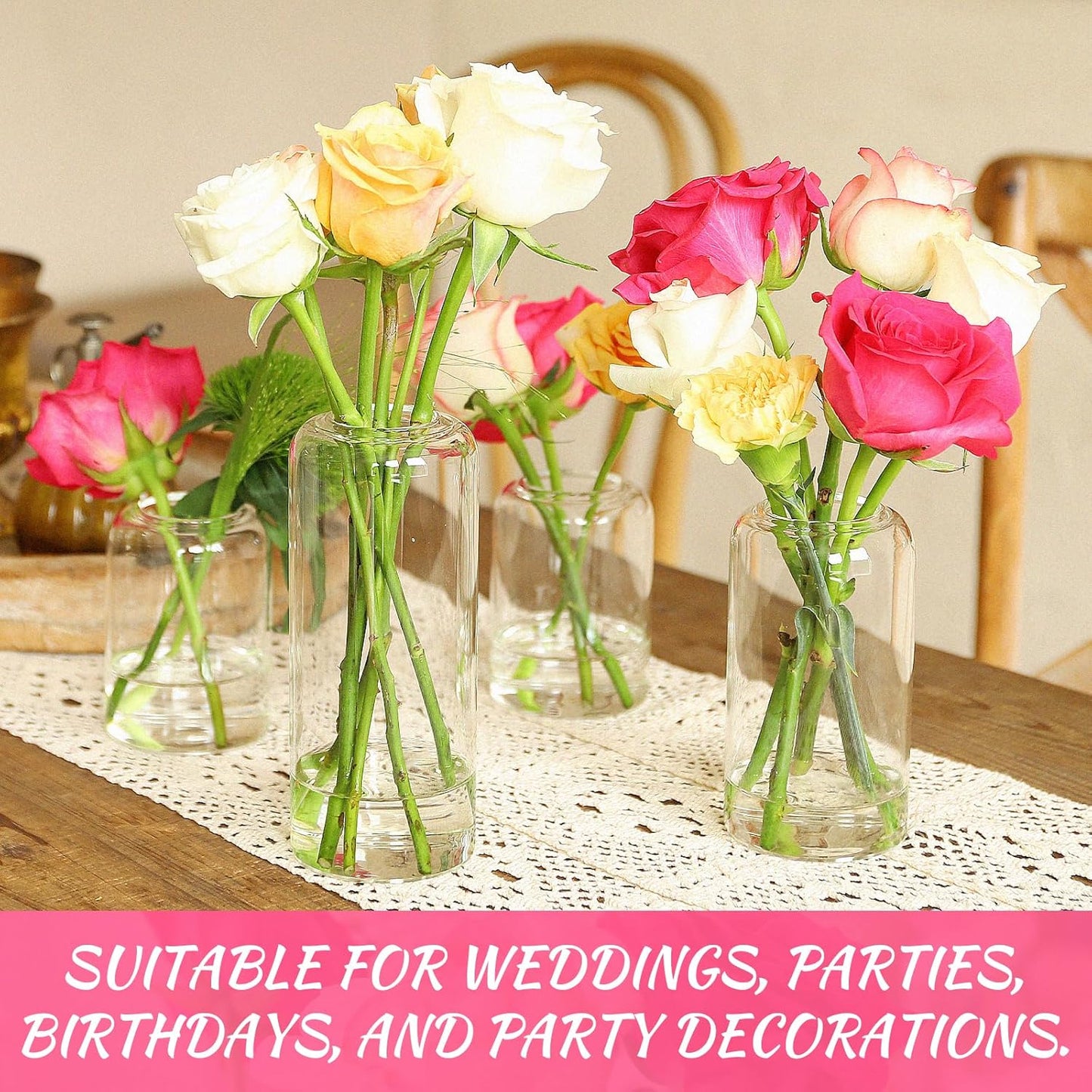 Glass Bud Vases Set of 6, Glass Cylinder Vases for Centerpieces, Bud Vases in Bulk for Wedding Party Dining Table Centerpieces, Living Room Decorative, Home Decor