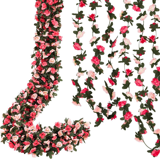 8 Pcs 65.6 Ft Flower Garland Rose Vines, Pink Rose Garland for Decoration, Flower Vine for Room Table Birthday Wedding Party Garden Wall Decor