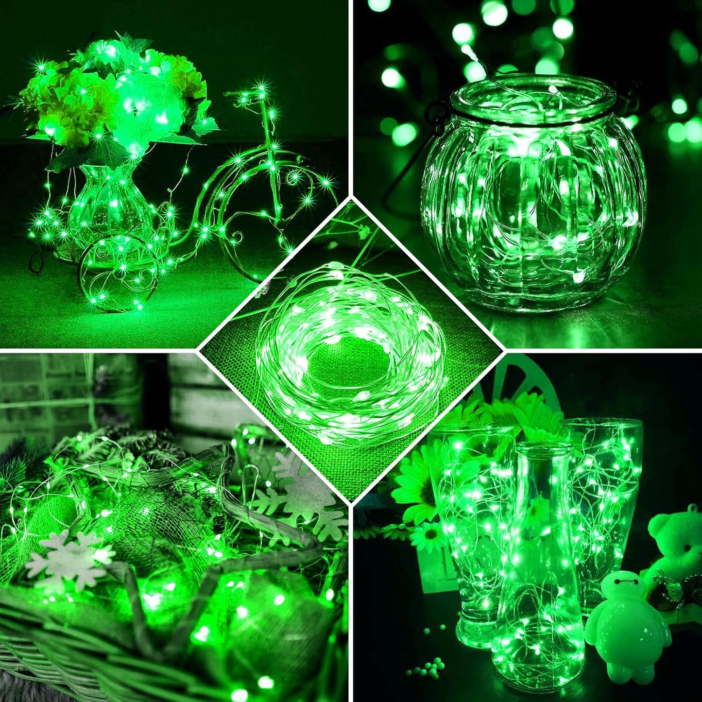 50 Pack Green Fairy Lights 7Ft 20 LED Twinkle String Lights 3 Modes Battery Operated Waterproof Firefly Starry for Mason Jar Party Wedding Christmas Valentines Day Table Centerpieces