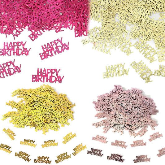 560 PCS Glitter Happy Birthday Confetti, Rose Gold Table Decorations, Iridescent Metallic Foil for DIY Crafts Festive Table Decoration