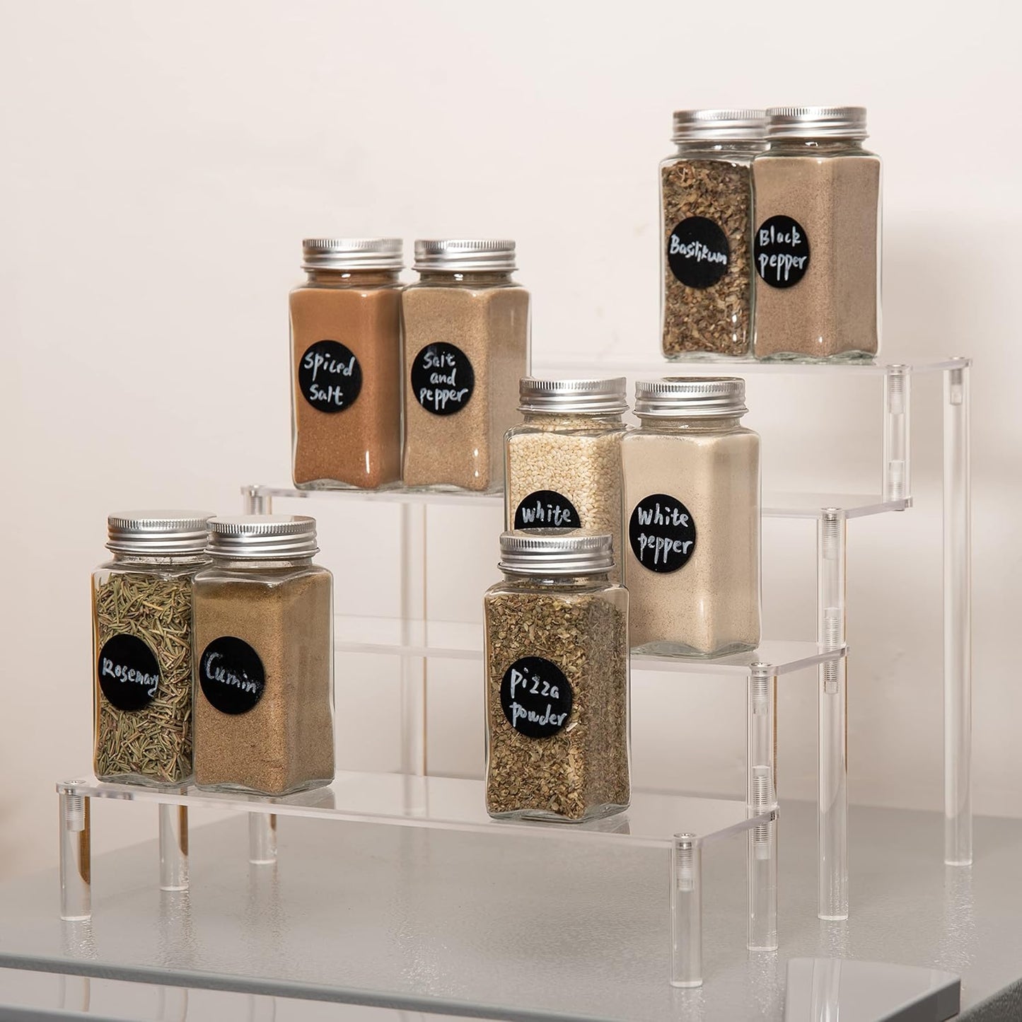 BYCY Acrylic 4-Tier Riser Display Shelf for Figurines, Desserts Holder, Collections Organizer and Cosmetic Items Shelf (4tier-Clear)