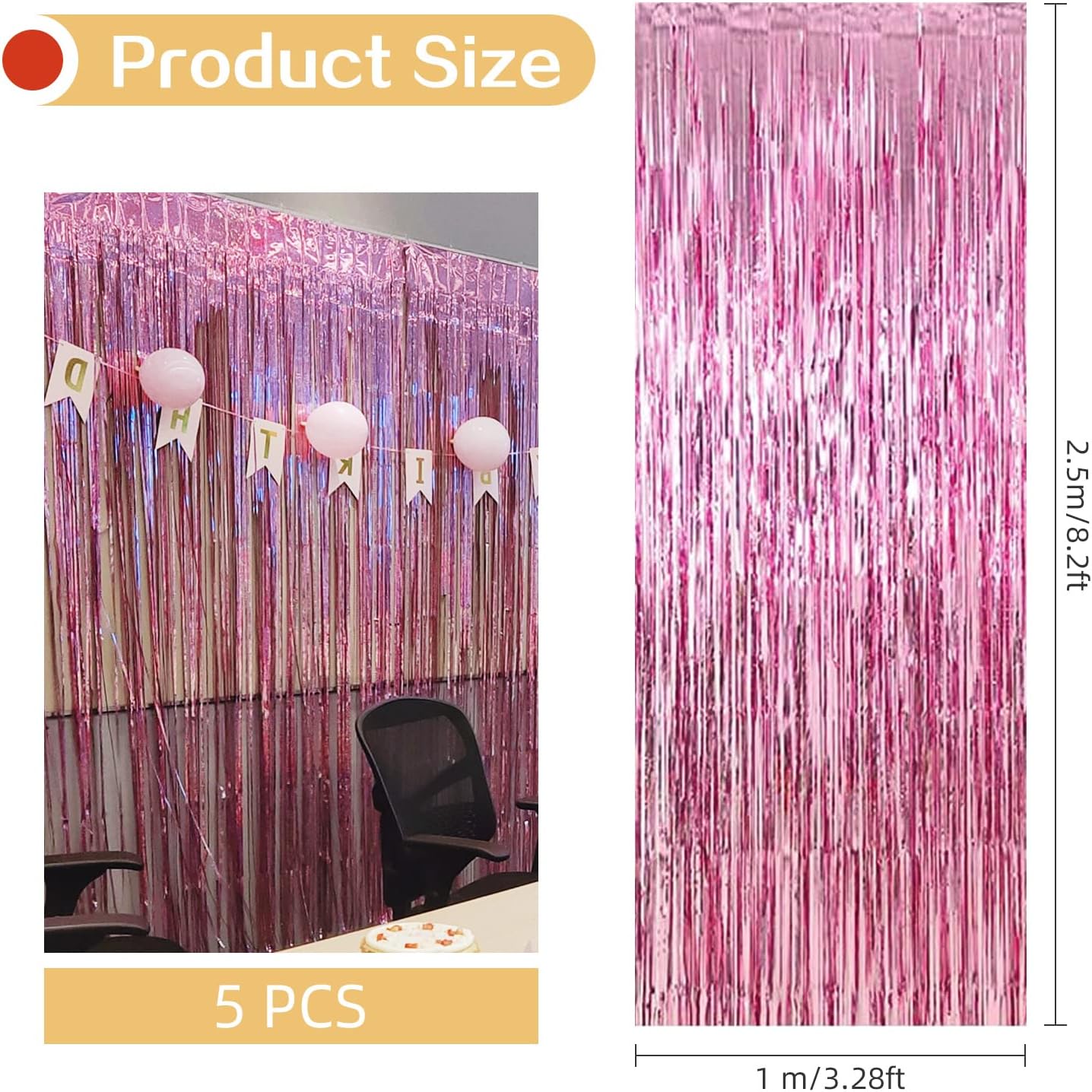 5 Pack Pink Fringe Foil Curtain 3.2ft x 8.2ft Tinsel Backdrop Streamers for Birthday Party Decoration Wedding Christmas Decoration