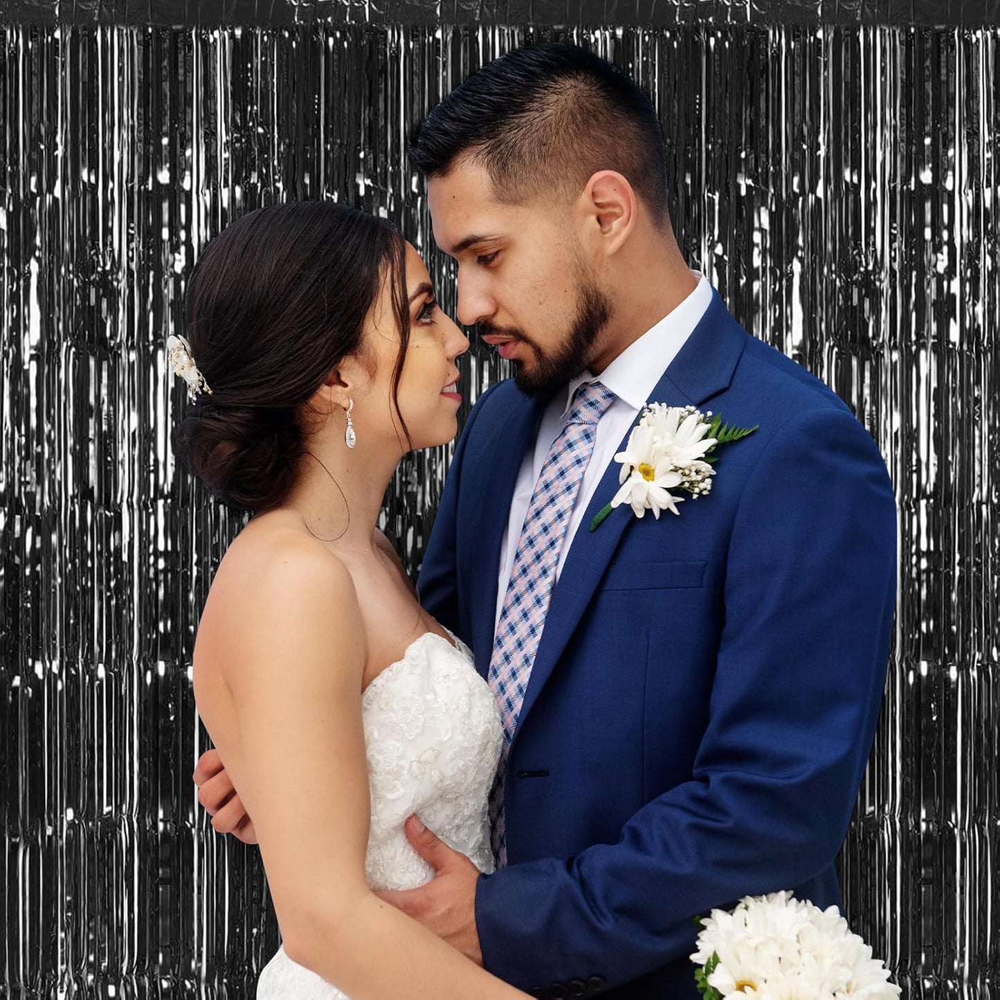 Black Fringe Curtain Party Streamers, 12 Pack 3.3ft x 8.2ft Foil Curtain Backdrop Tinsel Foil Fringe Curtains Photo Booth Backdrop Streamer for Birthday, Wedding, Baby Shower, Disco Party