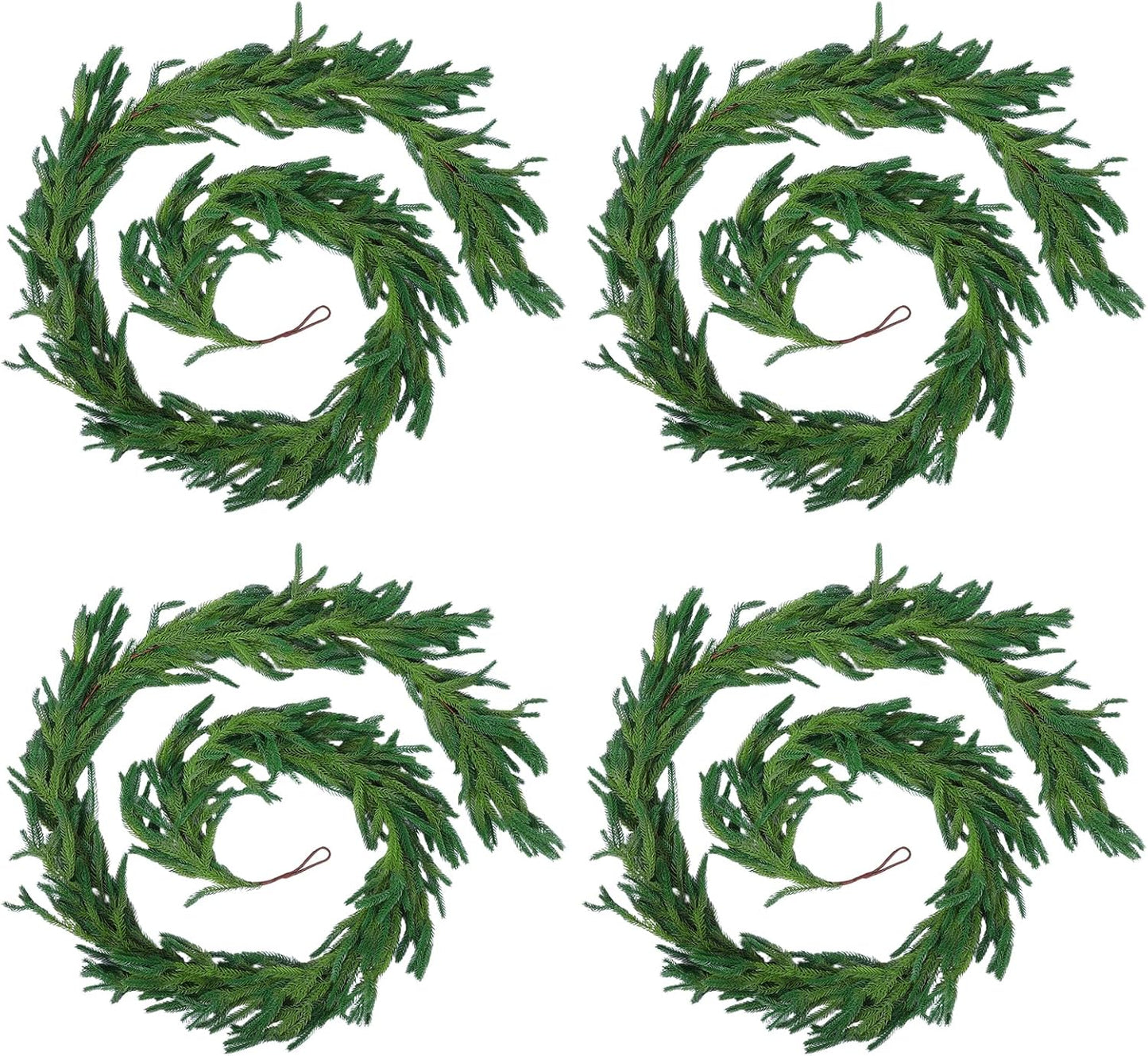 Hananona 4 Pcs 6 Ft Artificial Norfolk Pine Garlands, Realistic Pine Garland, Green Artificial Greenery Garland for Table, Mantle, Wall, Indoor, Outdoor Winter Christmas Decorations (4, 6 FT)