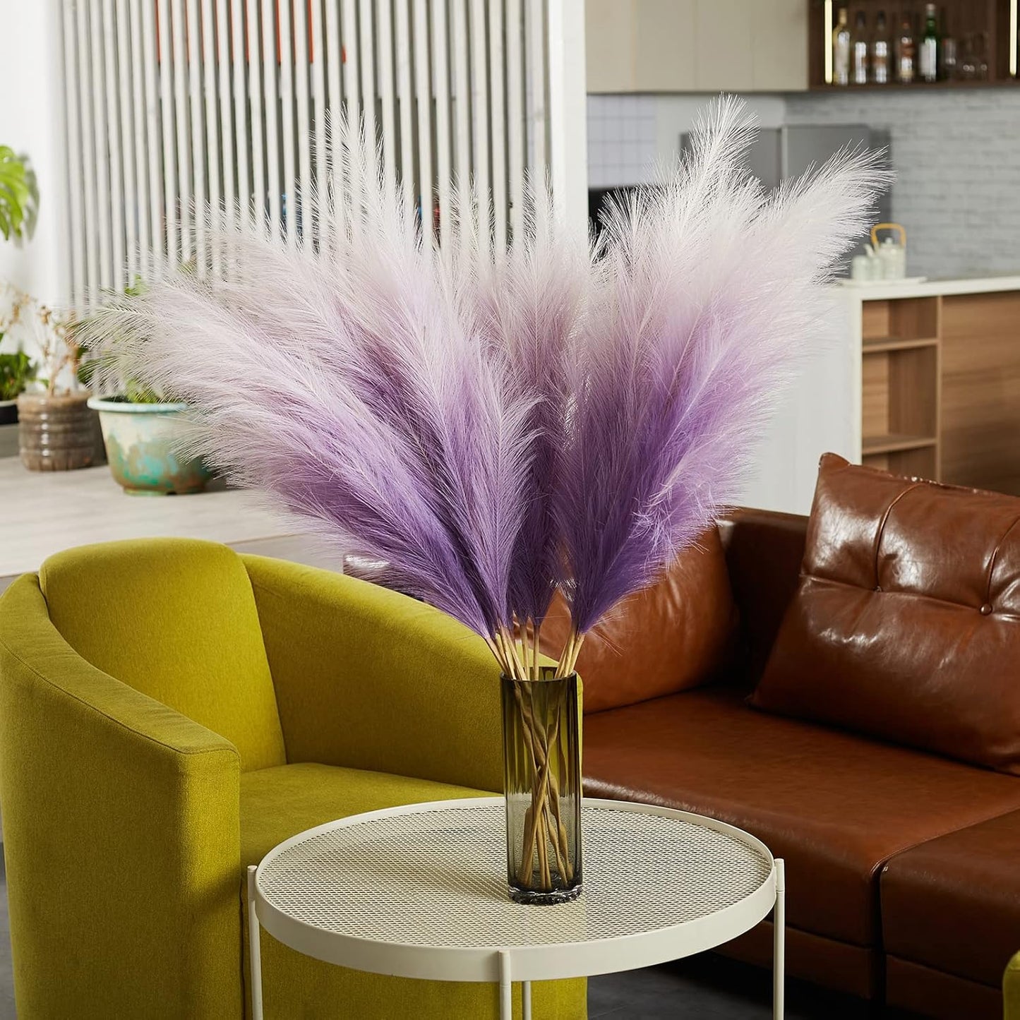 EVODIS Faux Pampas Grass Decor, 6 Stems Artificial Pampas Grass - 43 inch Tall Pompass Grass Large Pompous Boho Flower Arrangement Home Decor for Room Wedding Party