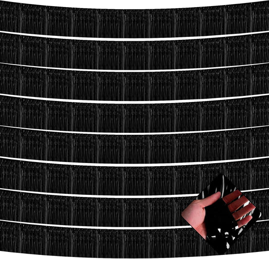 10 Pack 10 Feet Foil Fringe Garland Metallic Tinsel Streamers Banner Wall Hanging Curtain Backdrop for Parade Floats, Bachelorette, Wedding, Birthday, Halloween, Christmas Party Decorations(Black)