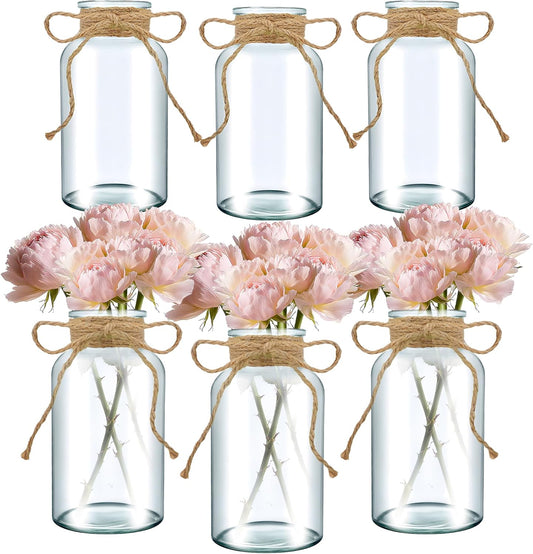 6PCS Transparent Glass Flower Vases for Centerpieces Boho Cylinder Bud Vases in Bulk Mason Jars for Weddings, Parties & Vintage Home Decor(Transparent 6)
