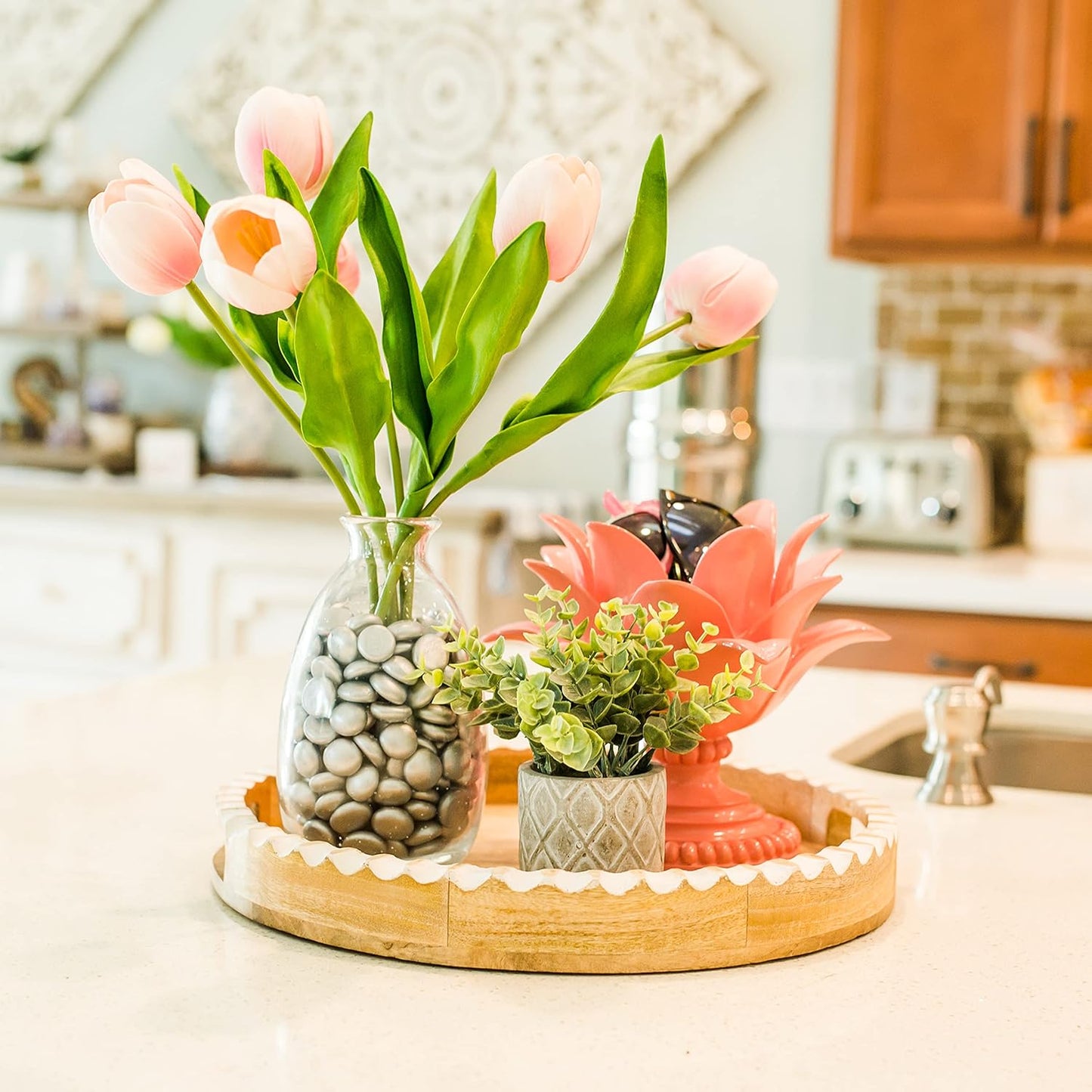 Galashield Flat Glass Marbles for Vases Silver Glass Gems Beads Pebbles Vase Filler (5 LBS, Approx. 540 PCS)