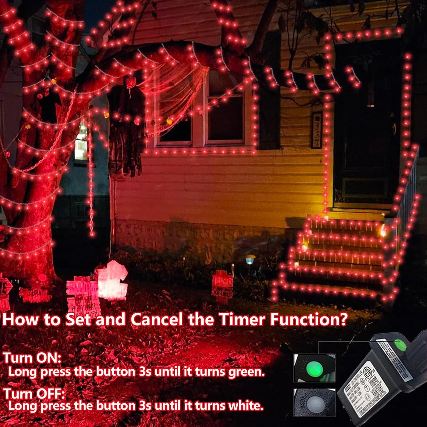 YEGUO 165ft 500 LED Halloween Lights Outdoor Waterproof, Red String Lights Indoor Plug in, 8 Modes Clear Wire for Halloween Holiday Home Tree Garden Patio Decor