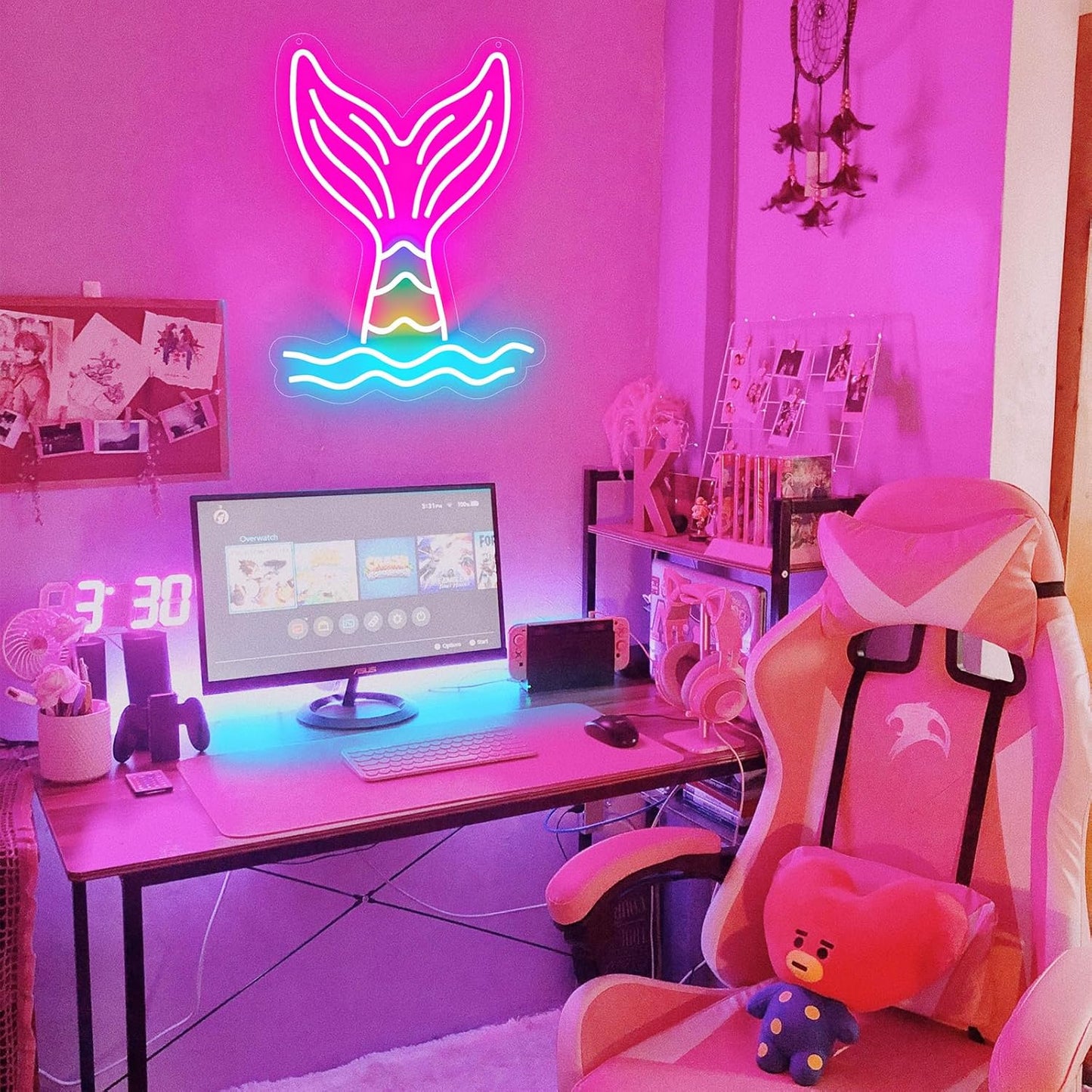 Mermaid Tail Neon Sign Dimmable Mermaid Neon Signs for Wall Decor, USB Powered Bright LED Mermaid Lamps for Girls Bedroom, Birthday Christmas Decor, Perfect Gifts for Girls(15.7*12.6inches)