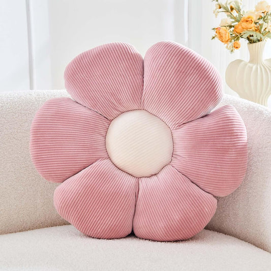 Dusty Pink Flower Pillow, 17.7" Cute Flower Shaped Floor Pillow, Aesthetic Floral Plush Daisy Decorative Throw Pillows for Bed Sofa Couch
