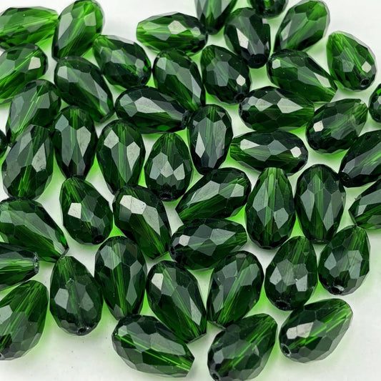 200pcs 3x5mm Teardrop Crystal Glass Beads for Jewelry Making, Faceted Vertical Hole Teardrop Glass Spacer Beads for Wind Chimes Bracelet Earring Necklace DIY Craft(Dark Green)