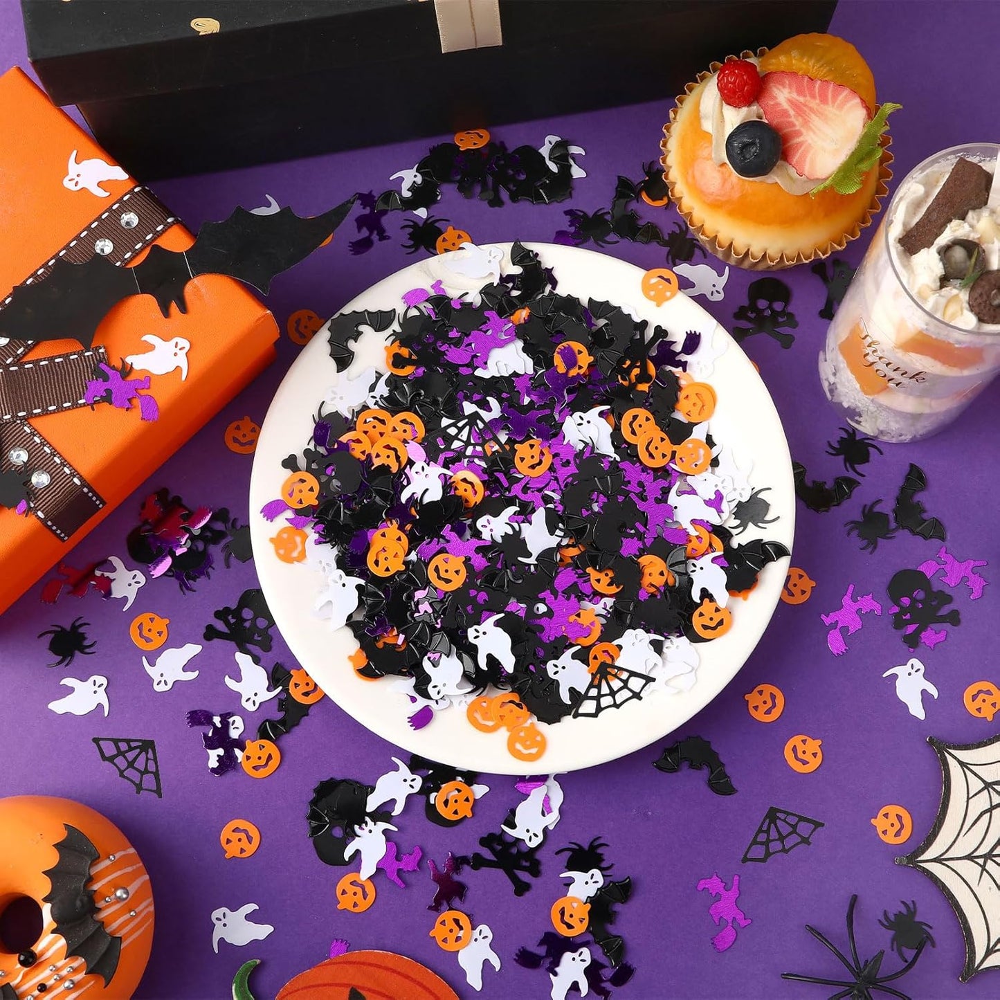 MARFOREVER Halloween Glitter Confetti Decorations, Halloween Party Confetti Scatter Black Orange Purple Ghost Bats Spider Pumpkin Table Sprinkles Sequin Decor for Halloweens Theme Party Supplies