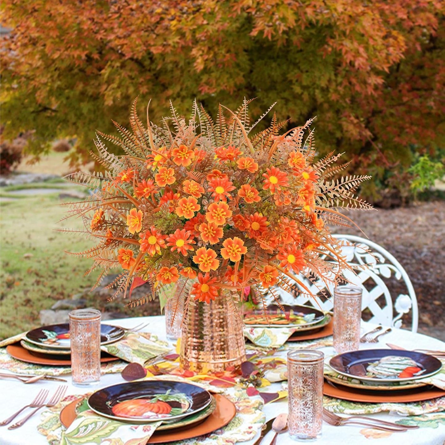 16 Pcs Fake Fall Flowers Outdoor Fall Artificial Flower Arrangements Faux Fall Outdoor Plants Decorations for Home Porch Pathway Window Box Mantel Harvest Thanksgiving