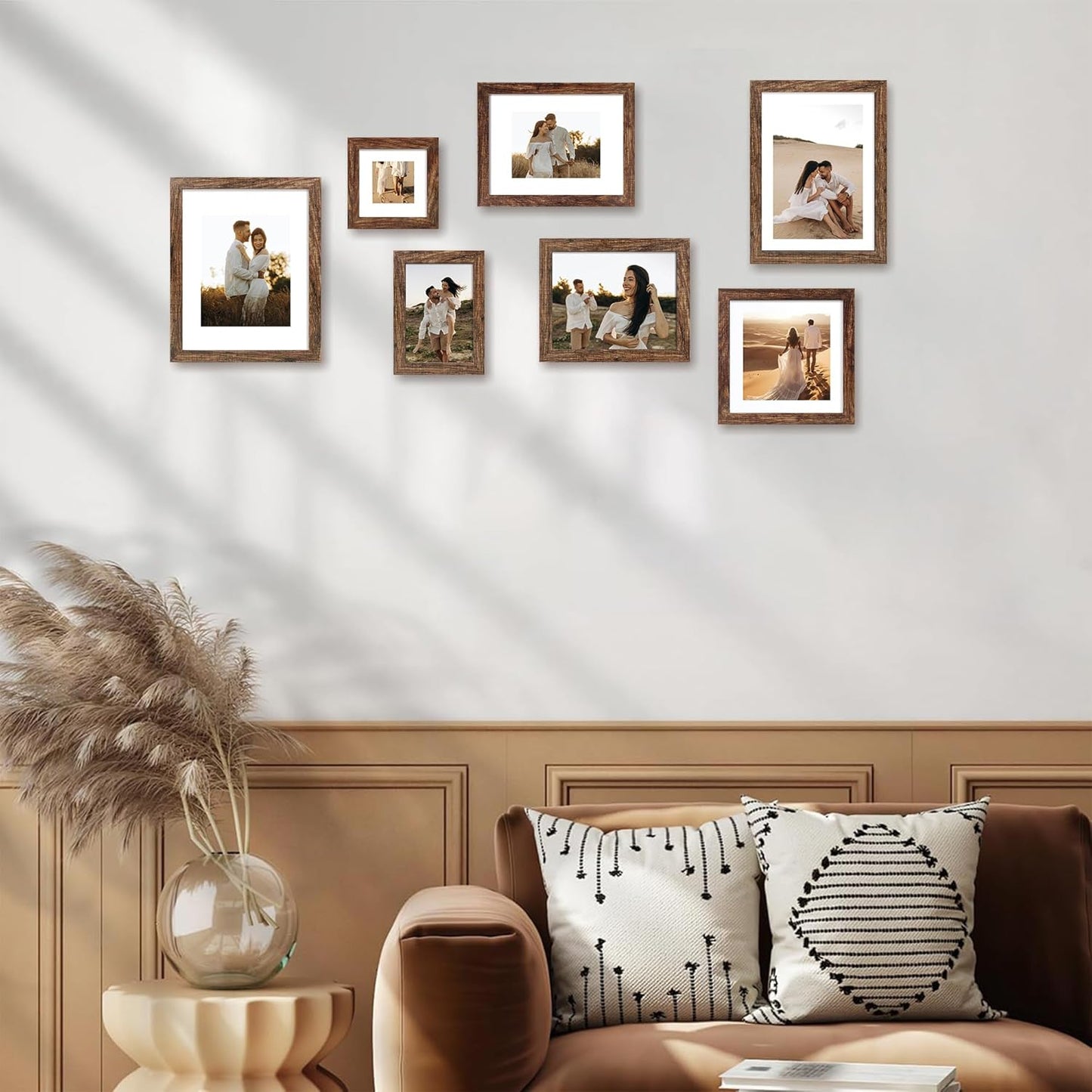 8x8 Picture Frame Set of 4 with HD Glass, Display 6x6 Pictures with Mat or 8 x 8 Without Mat, Rustic Wood Photo Frame for Wall Mount and Tabletop Display