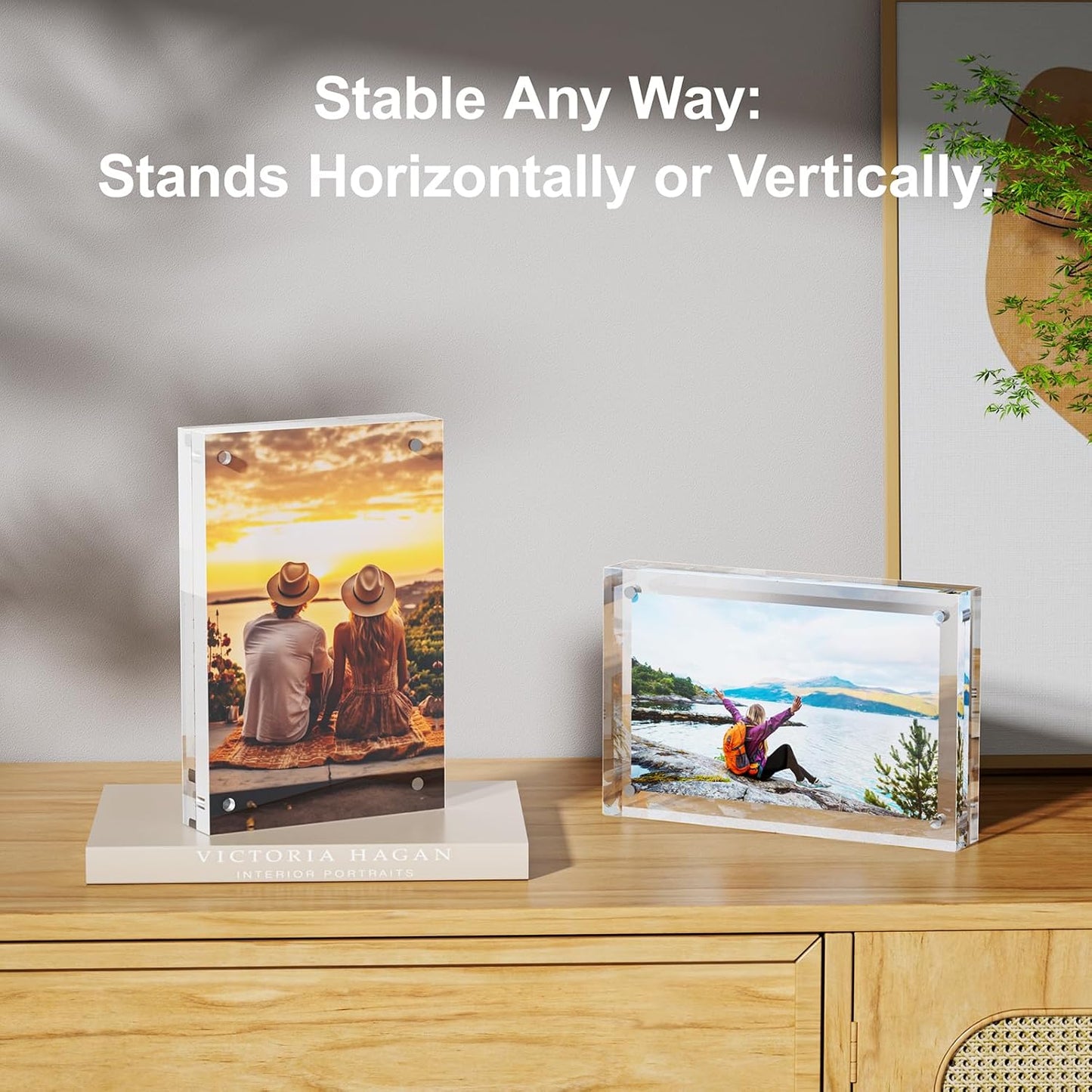 5 Pack 6x8 Acrylic Picture Frames - 20% Thicker Double Sided Magnetic Frame with UV Protection - Freestanding Clear Frameless Display for Tabletops - Modern Photo Frame Set for Home & Office Decor