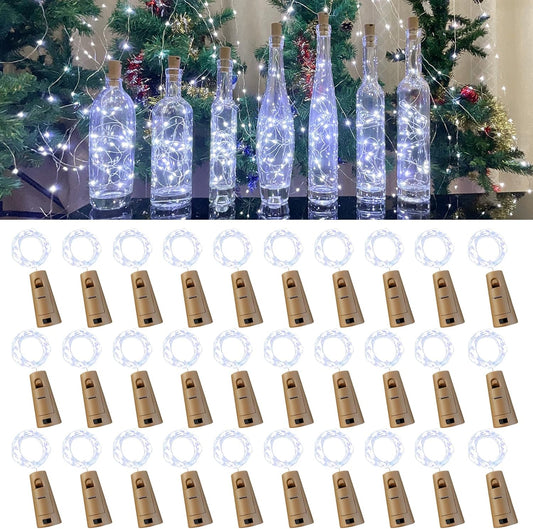 Wine Bottle Lights with Cork, 20 LEDs 6.6 Feet Silver Wire Cork Bottle Lights,Fairy Mini String Lights,for DIY Christmas,Party,Decor,Wedding Listing (30 Pack, Cool White)