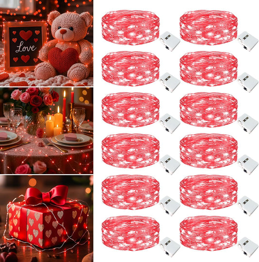 12 Pack Fairy Lights Battery Operated - 7ft 20 Led Twinkle Lights 3 Modes, Bulk Mini String Lights Waterproof for Mason Jars Vases DIY Party Wedding Decoration Christmas - Red