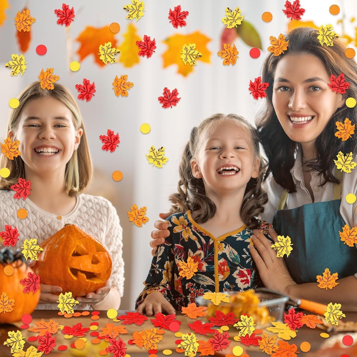 MARFOREVER Maple Leaf Fall Confetti, Thanksgiving Metallic Foil Confetti Autumn Leaves Sequins Sprinkles Table Scatter Centerpiece for Fall Thanksgiving Party Supplies Decorations