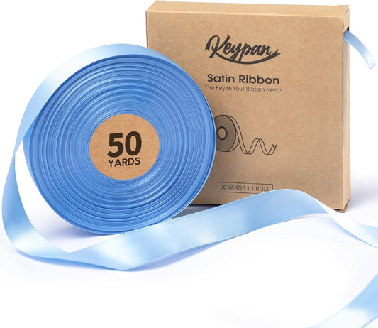 Baby Blue Satin Ribbon 7/8 Inch x 50 Yards Double-Faced Ribbons for Gift Wrapping Flower Bouquet Wedding Paper Bows Invitations Crafts