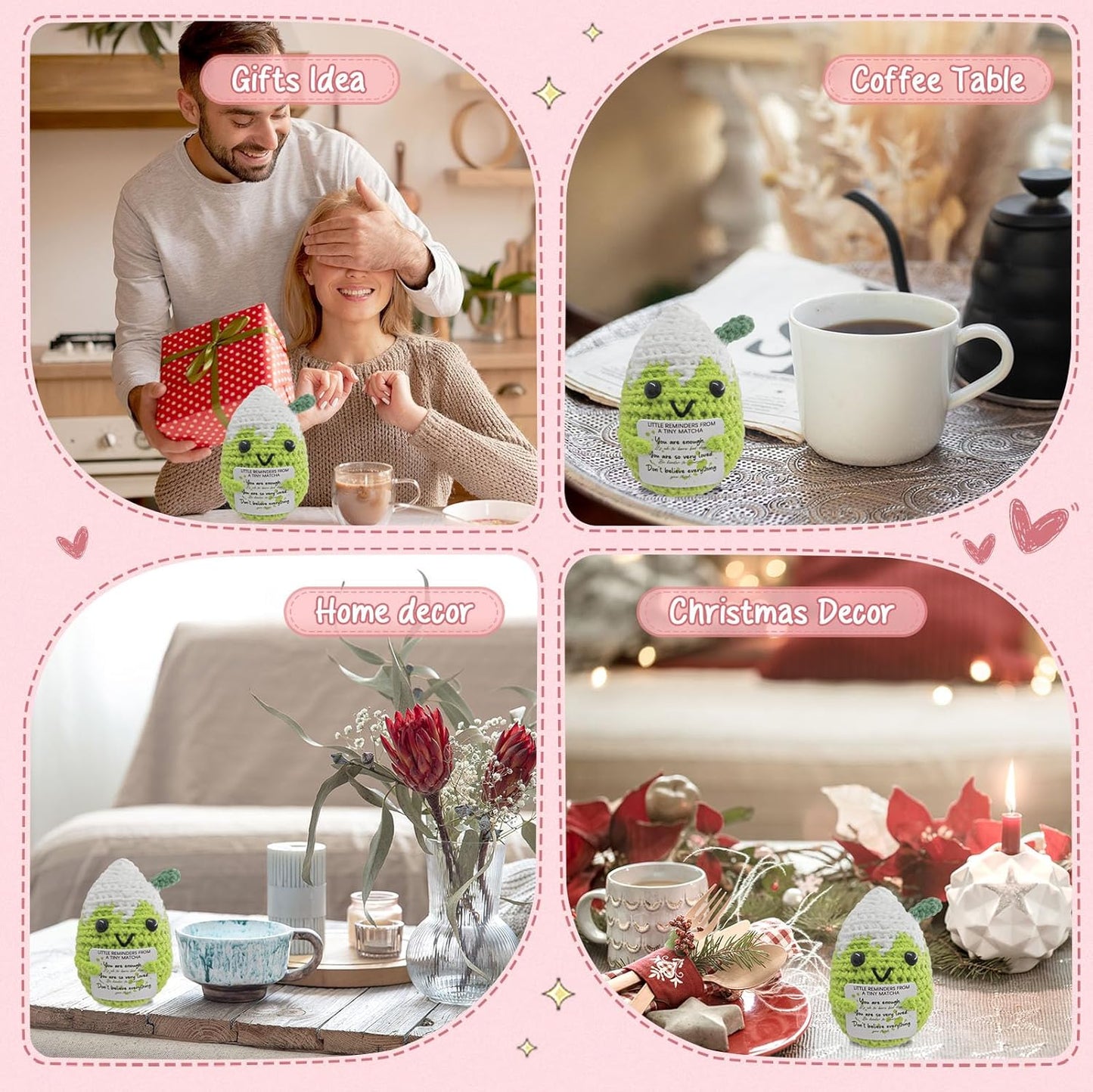 Positive Vibes Crochet Matcha Pal - Uplifting Affirmation Gift for Women,Bestie & Coworkers,Inspirational Christmas Stocking Stuffer