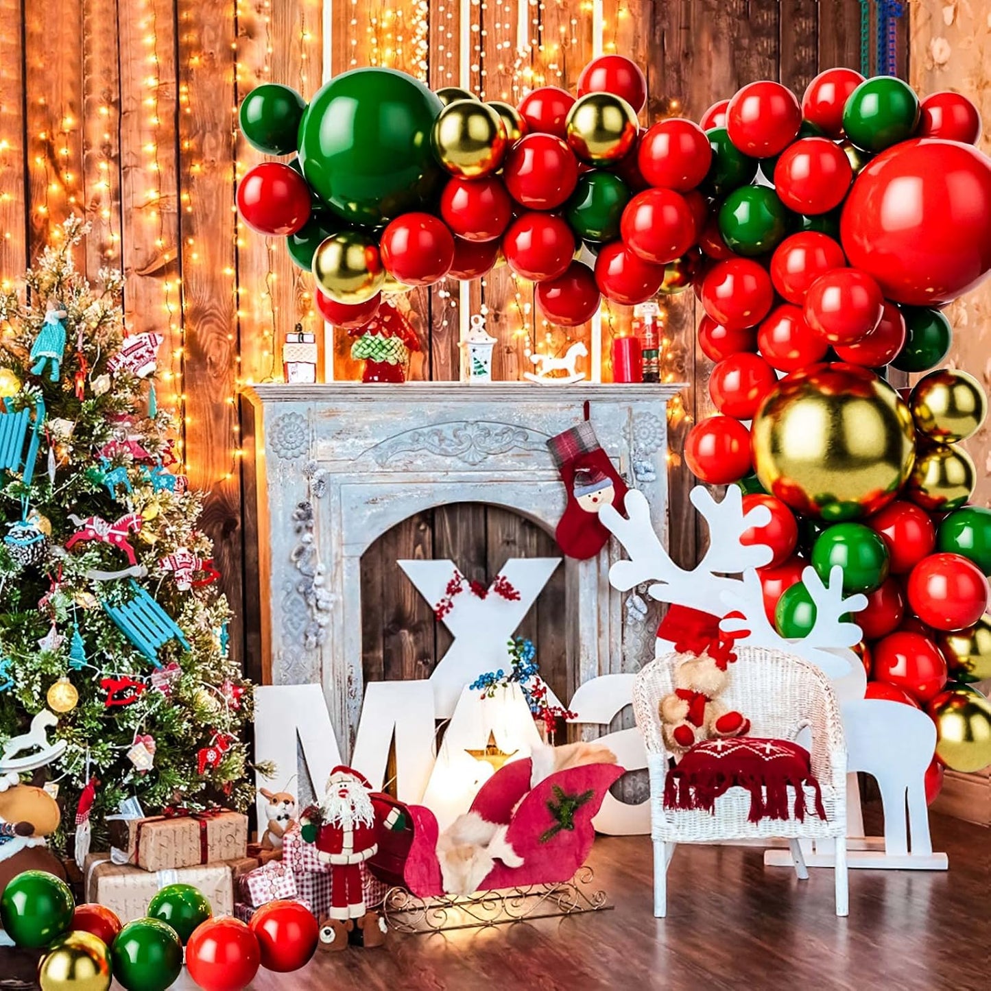 Red Green and Gold Balloon Garland Kit for Baby Shower, Wedding, Birthday, Graduation, Christmas Party Decoration