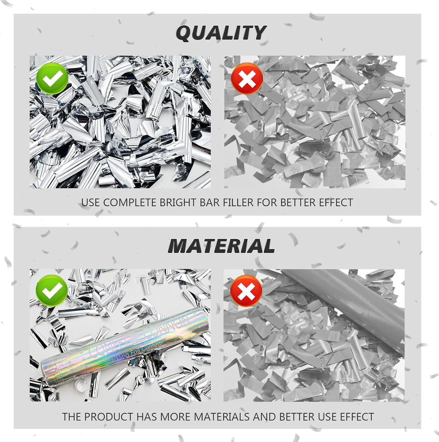 Confetti Cannon 12 Pack Sliver Confetti Poppers 12 Inch Streamer Cannon Foil Party Poppers Confetti Shooters Silver Mylar Popper Cannon Bulk for Wedding,Birthday,Graduations New Year Celebration